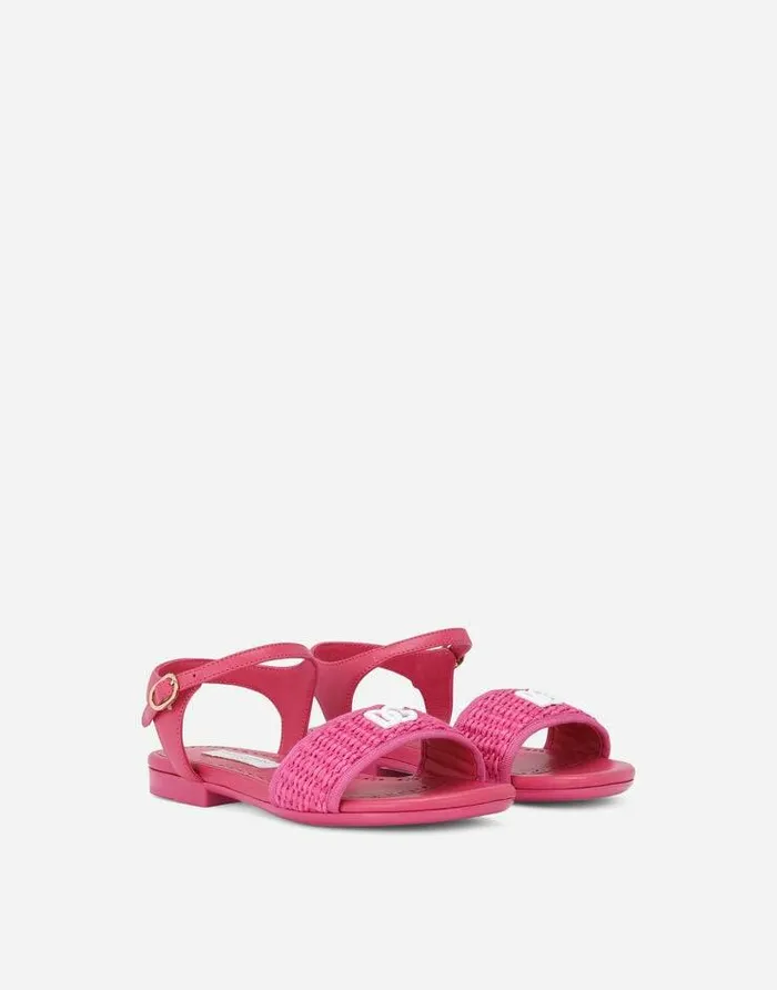 Dolce and Gabbana Shoes 2438 Children Straw And Nappa Leather Sandals With DG Logo Fuchsia Dolce and Gabbana Shoes 2438 Children Straw And Nappa Leather Sandals With DG Logo Fuchsia