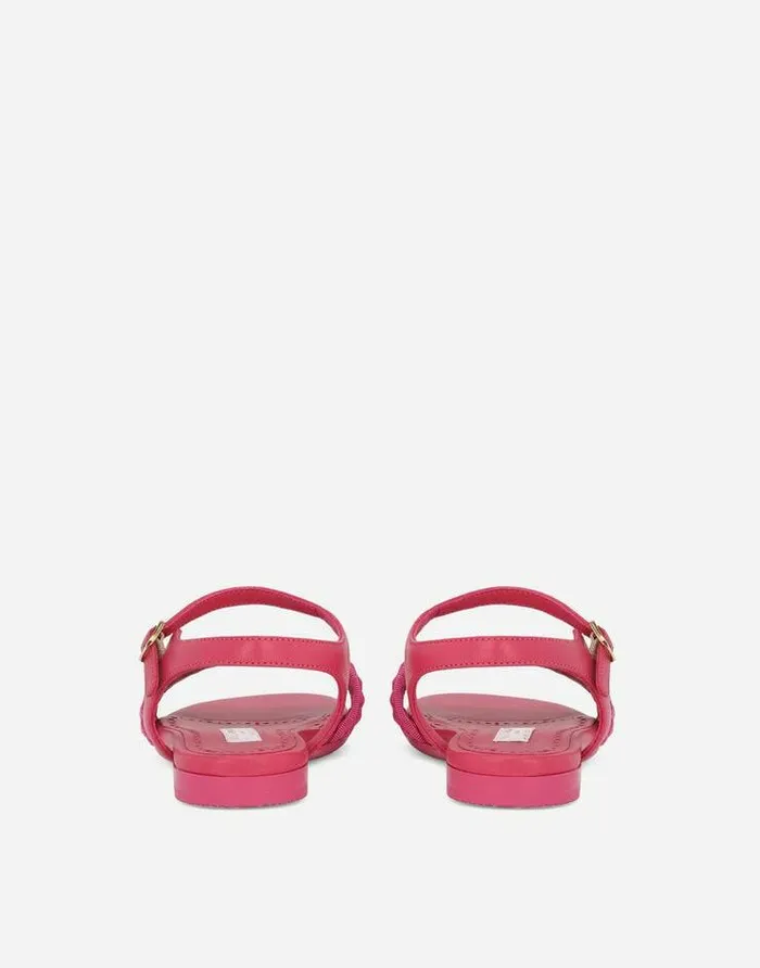 Dolce and Gabbana Shoes 2438 Children Straw And Nappa Leather Sandals With DG Logo Fuchsia Dolce and Gabbana Shoes 2438 Children Straw And Nappa Leather Sandals With DG Logo Fuchsia
