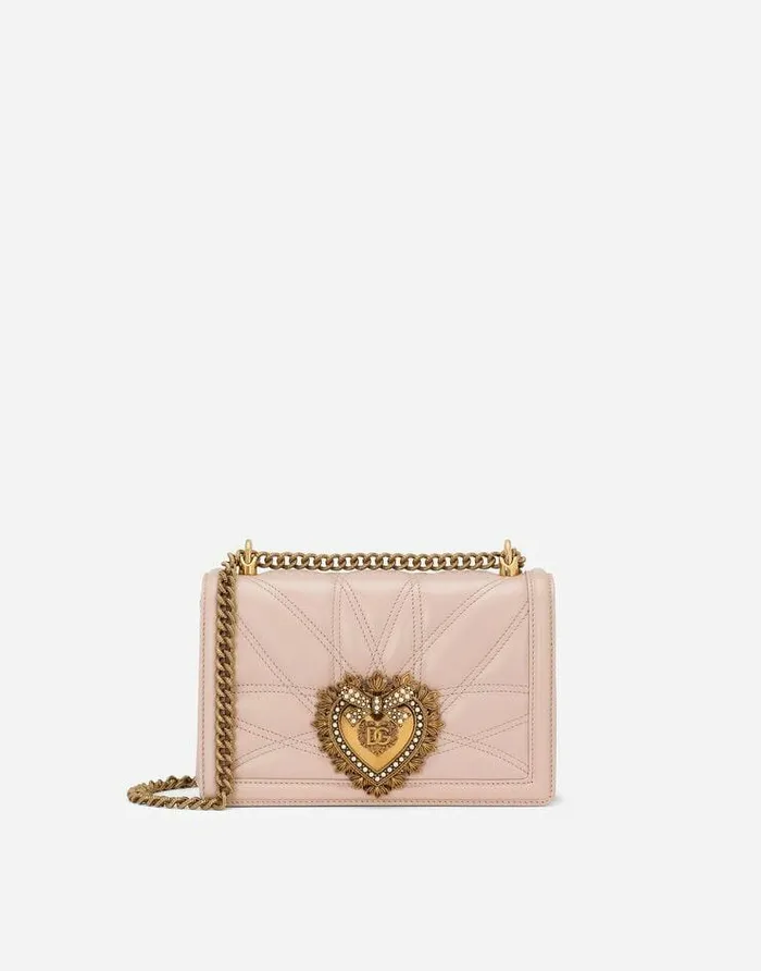 Dolce and Gabbana Shoulder And Crossbody Bags Women Medium Devotion Bag In Quilted Nappa Leather Pale Pink Dolce and Gabbana Shoulder And Crossbody Bags Women Medium Devotion Bag In Quilted Nappa Leather Pale Pink