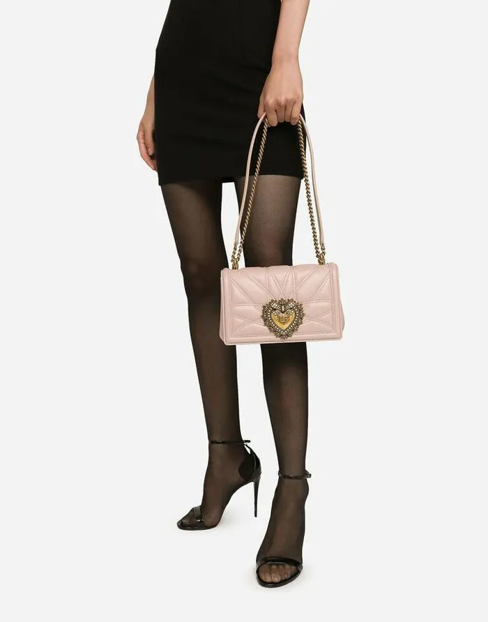 Dolce and Gabbana Shoulder And Crossbody Bags Women Medium Devotion Bag In Quilted Nappa Leather Pale Pink Dolce and Gabbana Shoulder And Crossbody Bags Women Medium Devotion Bag In Quilted Nappa Leather Pale Pink