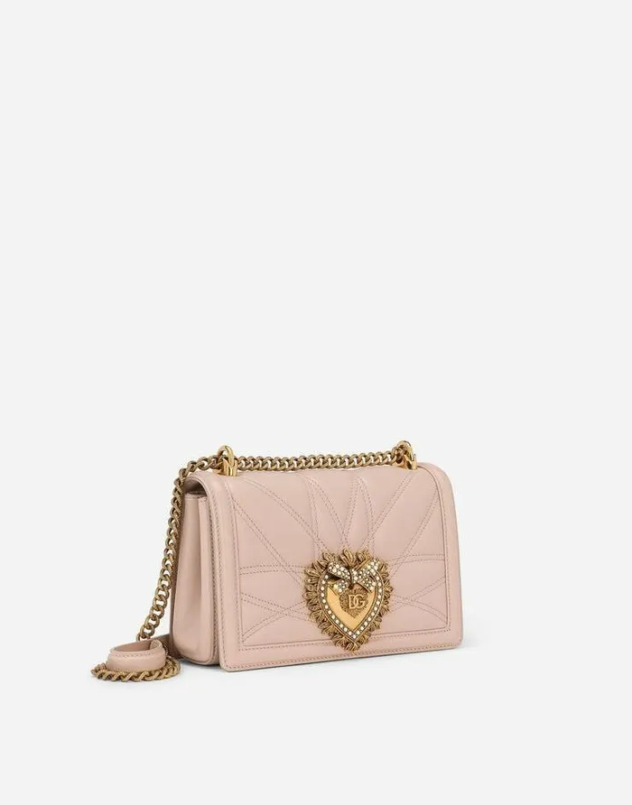Dolce and Gabbana Shoulder And Crossbody Bags Women Medium Devotion Bag In Quilted Nappa Leather Pale Pink Dolce and Gabbana Shoulder And Crossbody Bags Women Medium Devotion Bag In Quilted Nappa Leather Pale Pink