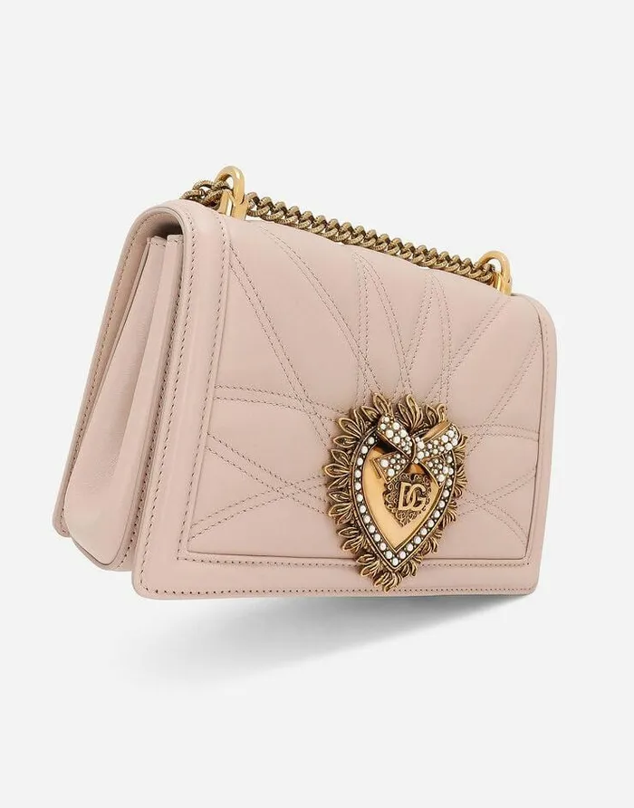 Dolce and Gabbana Shoulder And Crossbody Bags Women Medium Devotion Bag In Quilted Nappa Leather Pale Pink Dolce and Gabbana Shoulder And Crossbody Bags Women Medium Devotion Bag In Quilted Nappa Leather Pale Pink