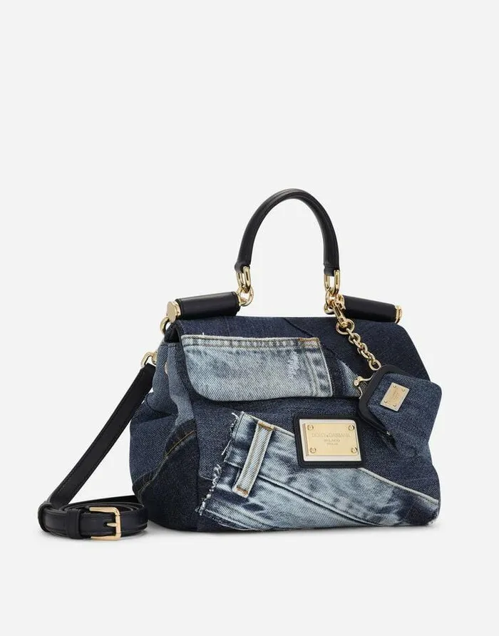 Dolce and Gabbana Shoulder And Crossbody Bags Women Small Patchwork Denim Sicily Soft Bag Denim