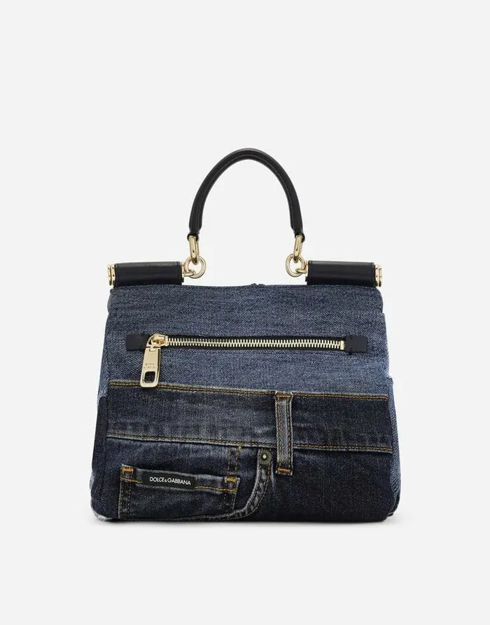 Dolce and Gabbana Shoulder And Crossbody Bags Women Small Patchwork Denim Sicily Soft Bag Denim