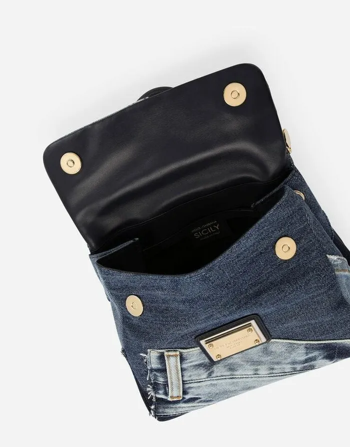 Dolce and Gabbana Shoulder And Crossbody Bags Women Small Patchwork Denim Sicily Soft Bag Denim