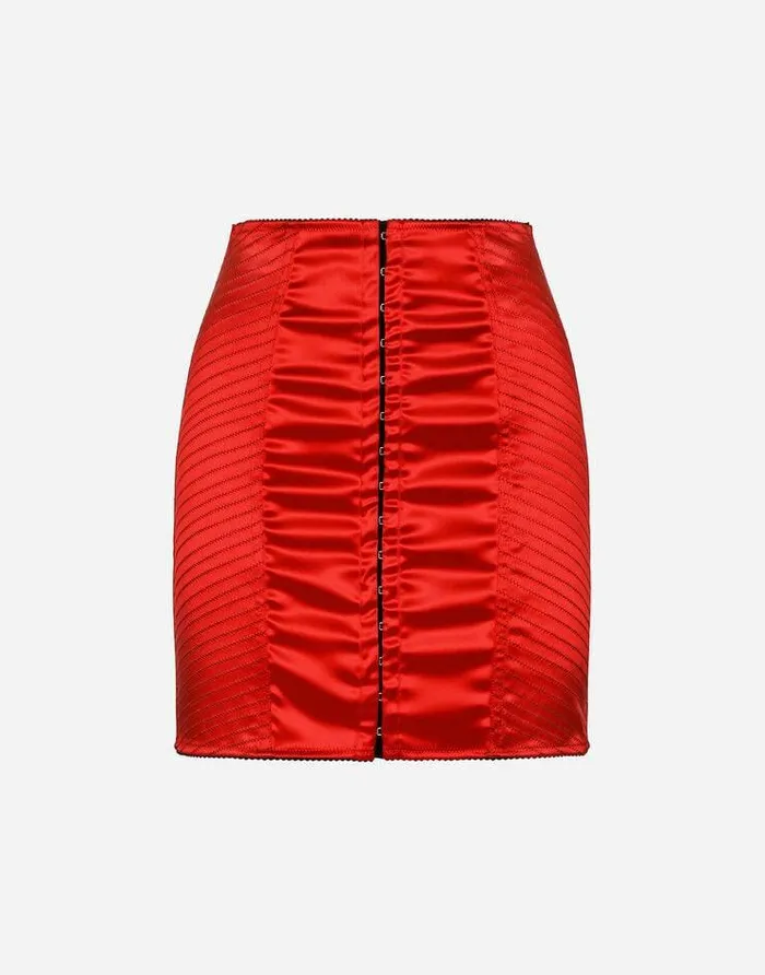 Dolce and Gabbana Skirts Women Satin Miniskirt With Hookandeye Fastenings Red Dolce and Gabbana Skirts Women Satin Miniskirt With Hookandeye Fastenings Red
