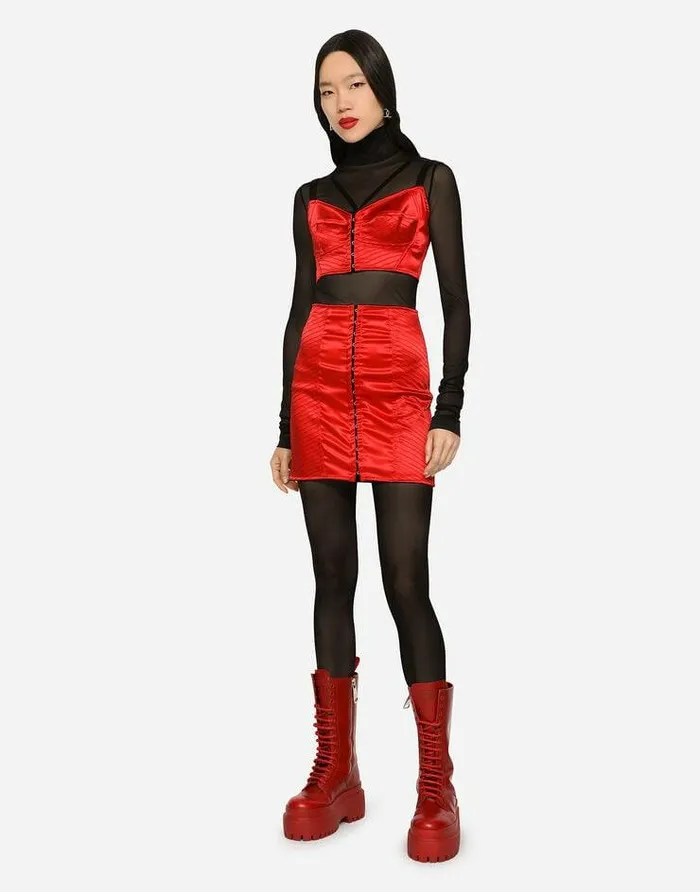 Dolce and Gabbana Skirts Women Satin Miniskirt With Hookandeye Fastenings Red Dolce and Gabbana Skirts Women Satin Miniskirt With Hookandeye Fastenings Red