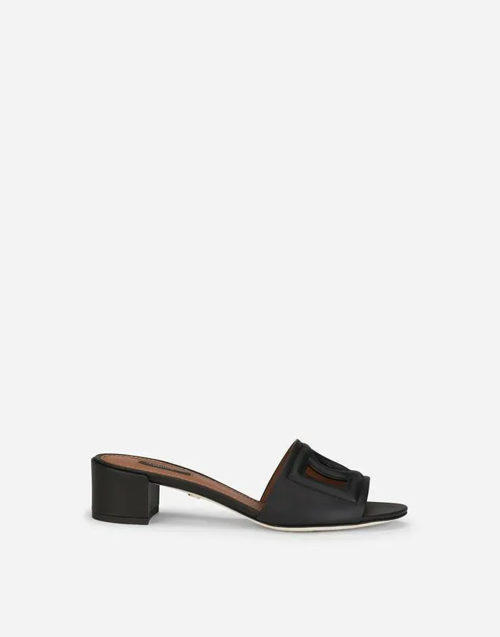 Dolce and Gabbana Slides And Mules Women Calfskin Mules With DG Millennials Logo Black Dolce and Gabbana Slides And Mules Women Calfskin Mules With DG Millennials Logo Black