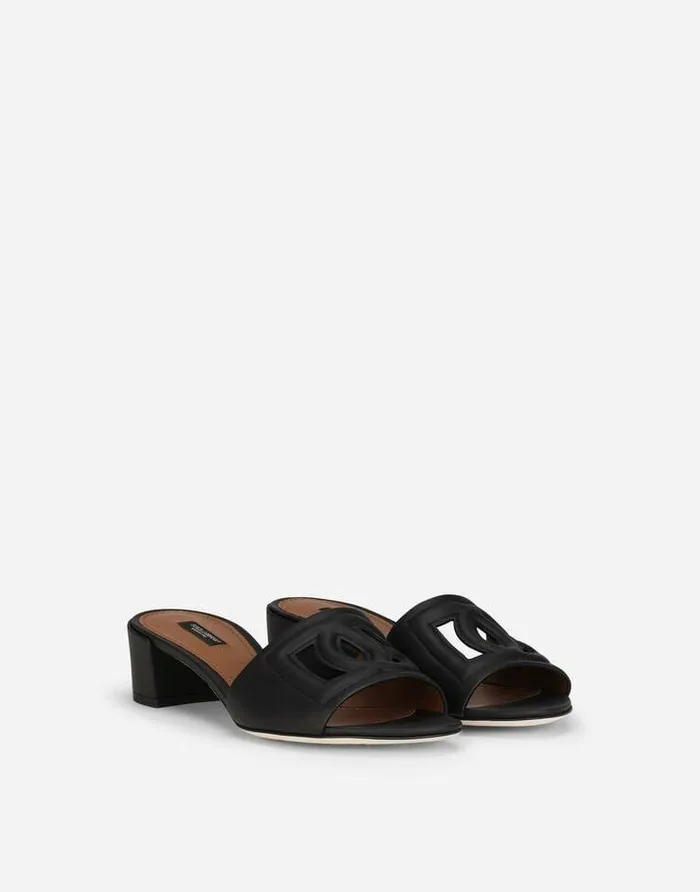 Dolce and Gabbana Slides And Mules Women Calfskin Mules With DG Millennials Logo Black Dolce and Gabbana Slides And Mules Women Calfskin Mules With DG Millennials Logo Black