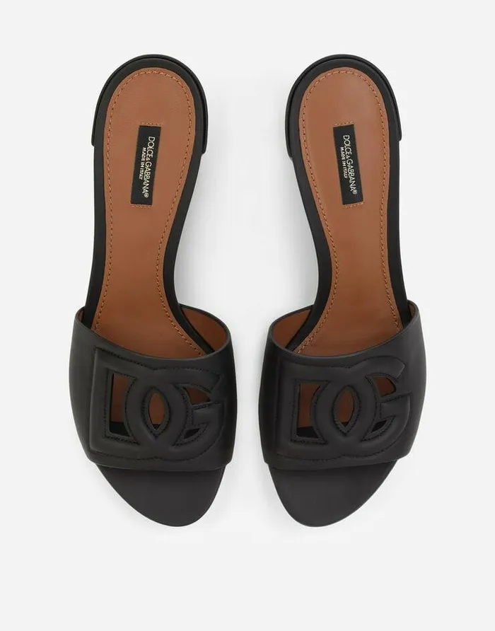 Dolce and Gabbana Slides And Mules Women Calfskin Mules With DG Millennials Logo Black Dolce and Gabbana Slides And Mules Women Calfskin Mules With DG Millennials Logo Black