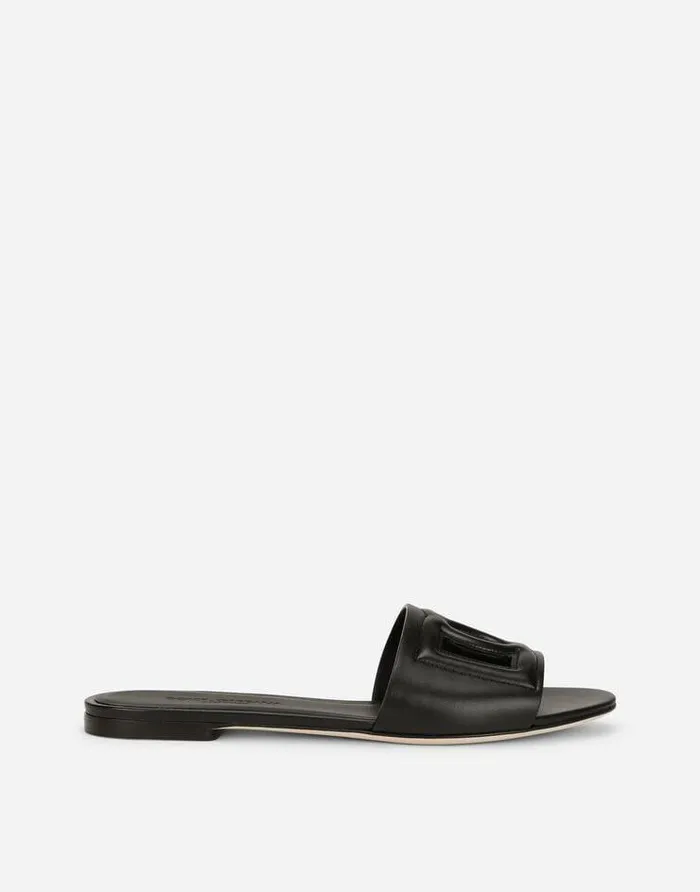 Dolce and Gabbana Slides And Mules Women Calfskin Slides With DG Millennials Logo Black Dolce and Gabbana Slides And Mules Women Calfskin Slides With DG Millennials Logo Black