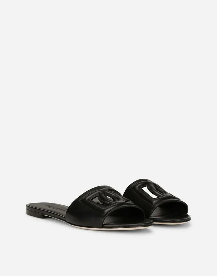 Dolce and Gabbana Slides And Mules Women Calfskin Slides With DG Millennials Logo Black Dolce and Gabbana Slides And Mules Women Calfskin Slides With DG Millennials Logo Black