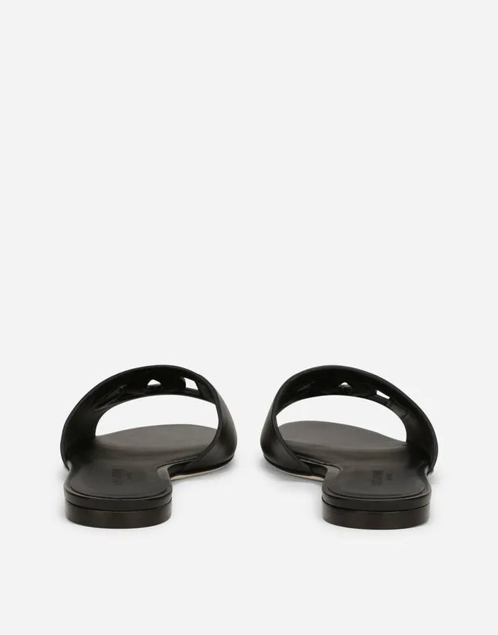 Dolce and Gabbana Slides And Mules Women Calfskin Slides With DG Millennials Logo Black Dolce and Gabbana Slides And Mules Women Calfskin Slides With DG Millennials Logo Black