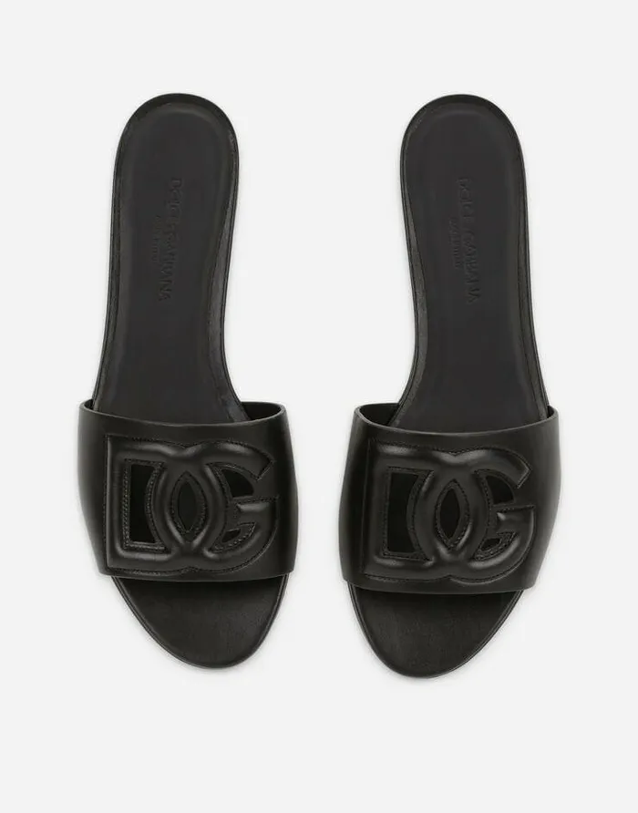 Dolce and Gabbana Slides And Mules Women Calfskin Slides With DG Millennials Logo Black Dolce and Gabbana Slides And Mules Women Calfskin Slides With DG Millennials Logo Black