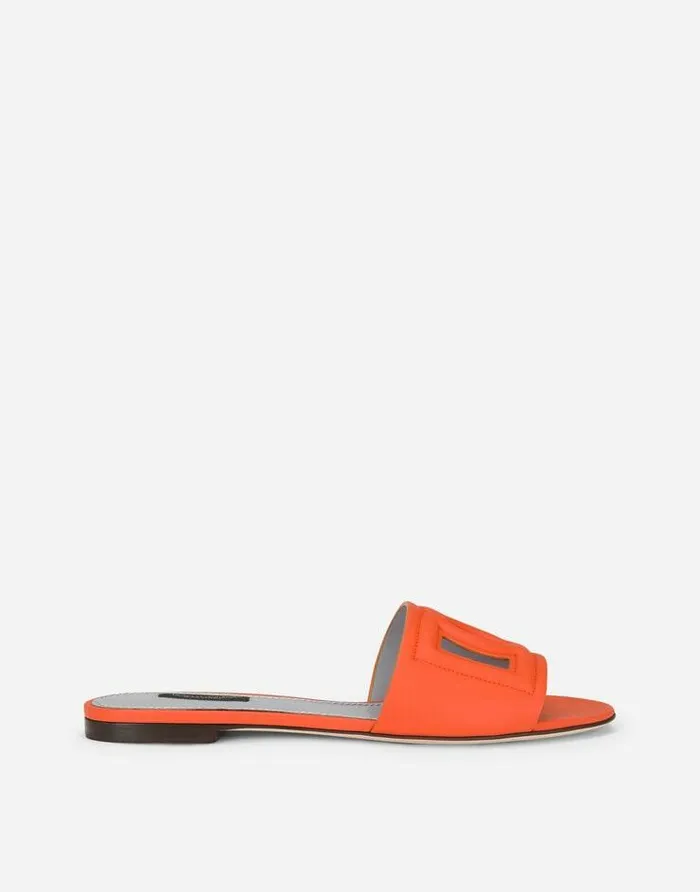 Dolce and Gabbana Slides And Mules Women Calfskin Slides With DG Millennials Logo Orange Dolce and Gabbana Slides And Mules Women Calfskin Slides With DG Millennials Logo Orange