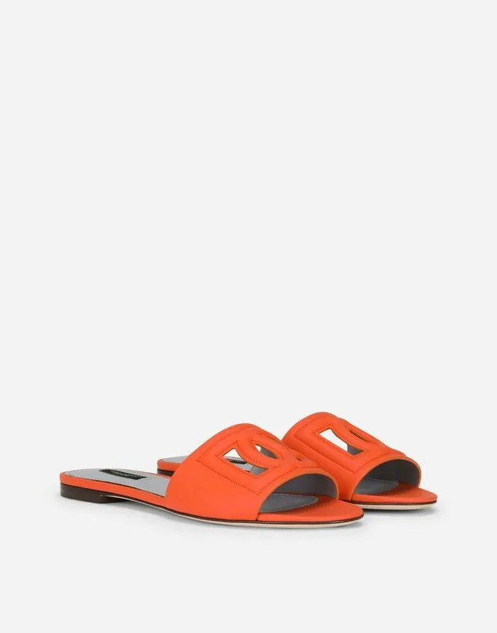 Dolce and Gabbana Slides And Mules Women Calfskin Slides With DG Millennials Logo Orange Dolce and Gabbana Slides And Mules Women Calfskin Slides With DG Millennials Logo Orange
