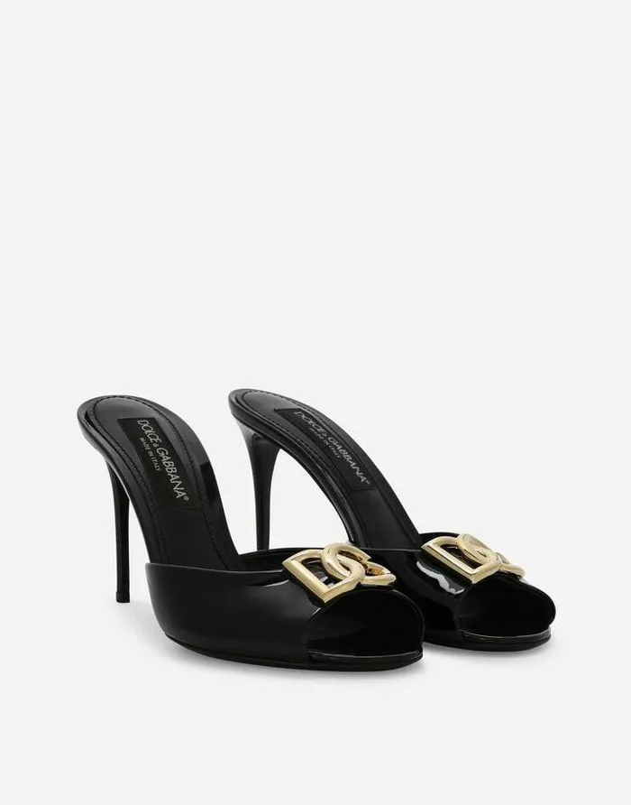 Dolce and Gabbana Slides And Mules Women Patent Leather Mules With DG Logo Black Dolce and Gabbana Slides And Mules Women Patent Leather Mules With DG Logo Black