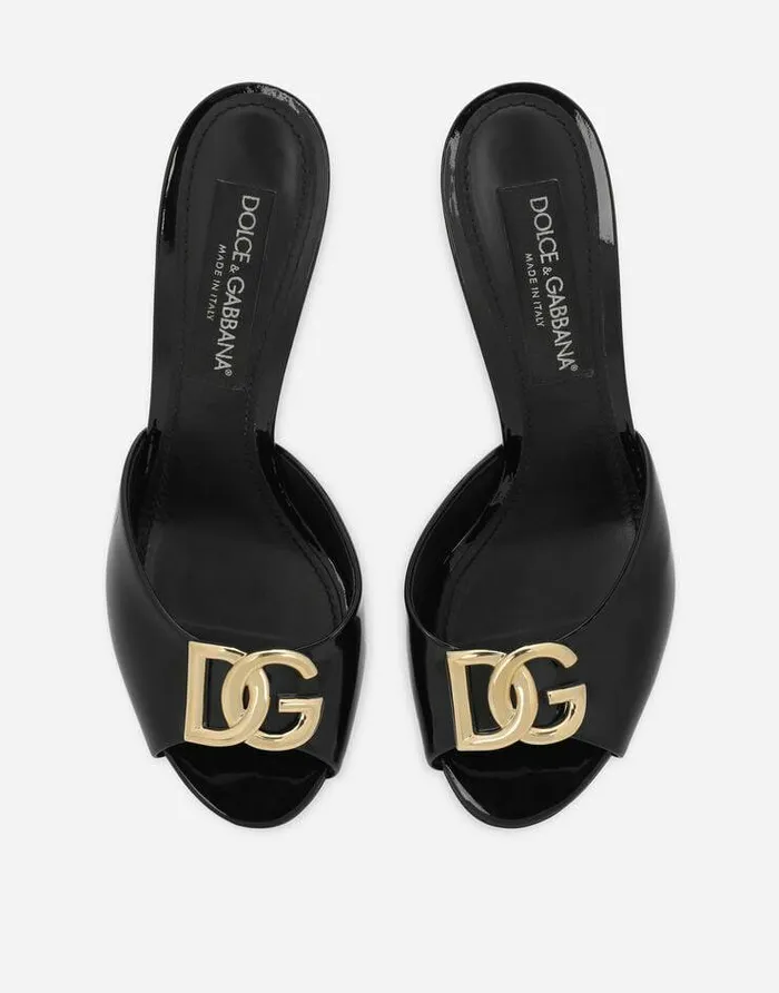 Dolce and Gabbana Slides And Mules Women Patent Leather Mules With DG Logo Black Dolce and Gabbana Slides And Mules Women Patent Leather Mules With DG Logo Black