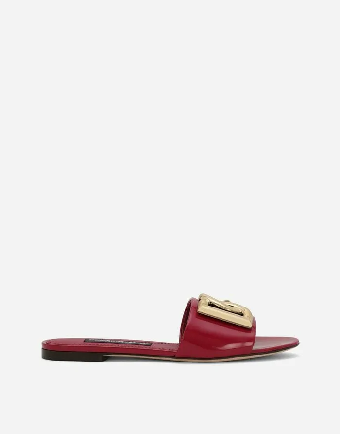 Dolce and Gabbana Slides And Mules Women Polished Calfskin Sliders With DG Logo Fuchsia Dolce and Gabbana Slides And Mules Women Polished Calfskin Sliders With DG Logo Fuchsia
