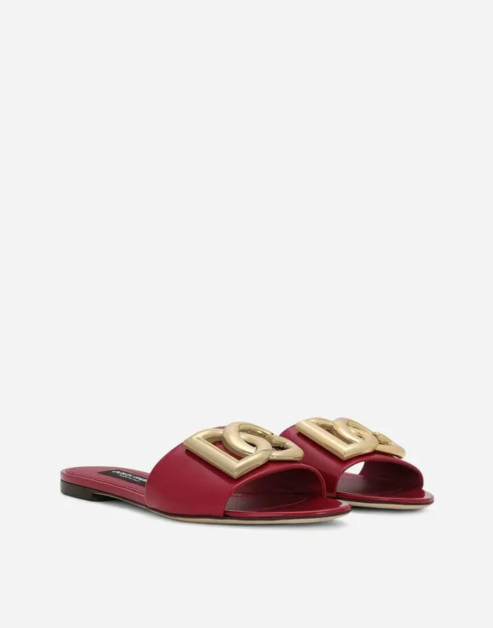 Dolce and Gabbana Slides And Mules Women Polished Calfskin Sliders With DG Logo Fuchsia Dolce and Gabbana Slides And Mules Women Polished Calfskin Sliders With DG Logo Fuchsia