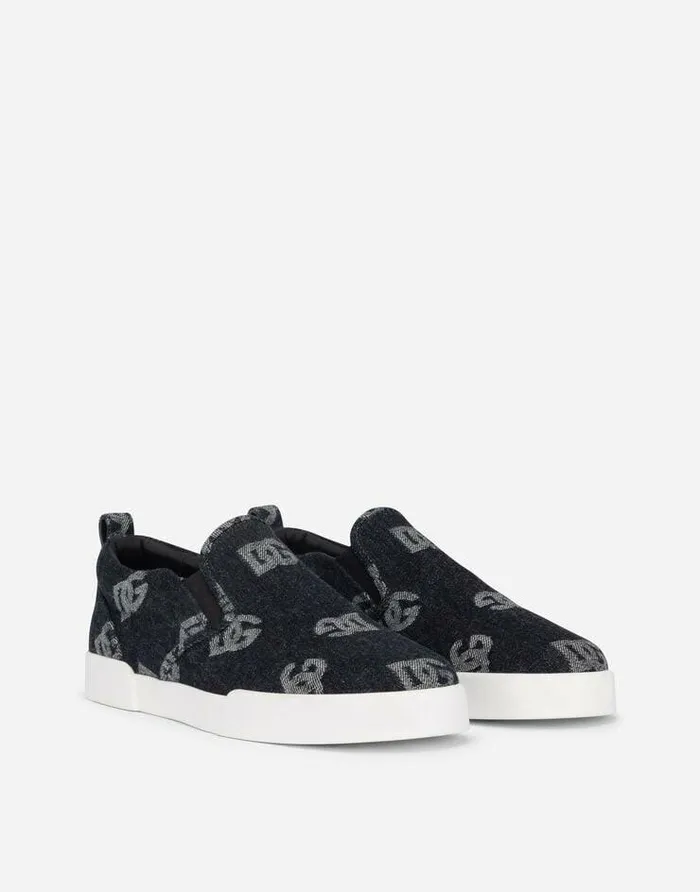 Dolce and Gabbana Sneakers Men Portofino Slipon Sneakers With Denim Logo Blue Dolce and Gabbana Sneakers Men Portofino Slipon Sneakers With Denim Logo Blue