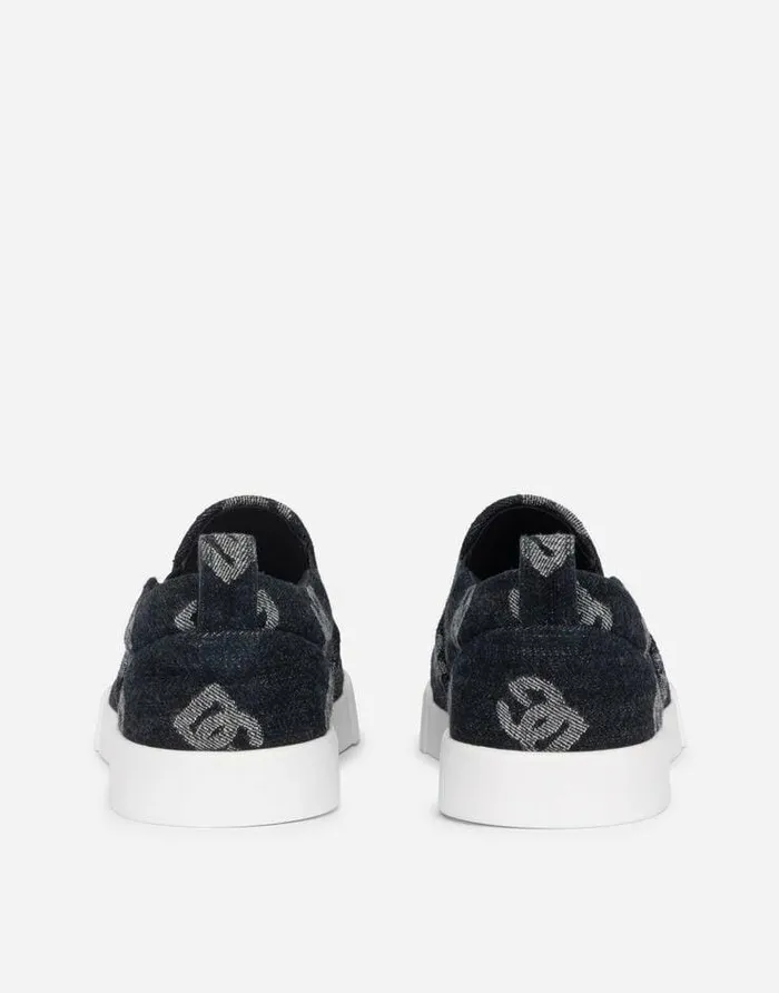 Dolce and Gabbana Sneakers Men Portofino Slipon Sneakers With Denim Logo Blue Dolce and Gabbana Sneakers Men Portofino Slipon Sneakers With Denim Logo Blue