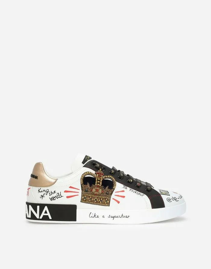 Dolce and Gabbana Sneakers Men Portofino Sneakers In Printed Nappa Calfskin With Patch White Dolce and Gabbana Sneakers Men Portofino Sneakers In Printed Nappa Calfskin With Patch White