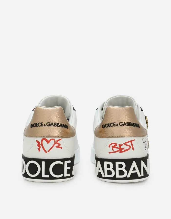 Dolce and Gabbana Sneakers Men Portofino Sneakers In Printed Nappa Calfskin With Patch White Dolce and Gabbana Sneakers Men Portofino Sneakers In Printed Nappa Calfskin With Patch White
