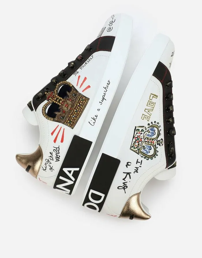 Dolce and Gabbana Sneakers Men Portofino Sneakers In Printed Nappa Calfskin With Patch White Dolce and Gabbana Sneakers Men Portofino Sneakers In Printed Nappa Calfskin With Patch White