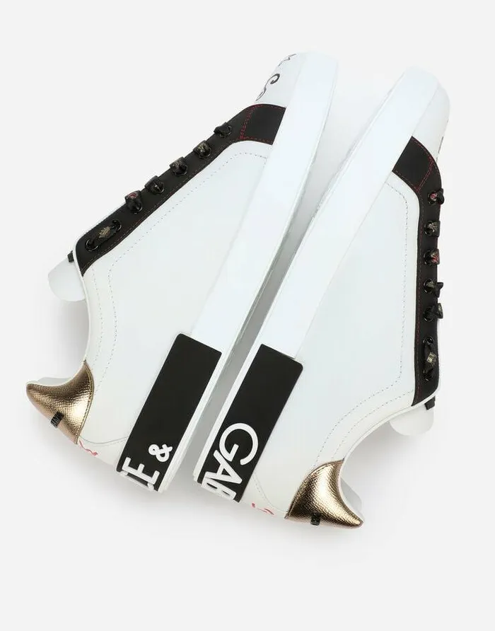 Dolce and Gabbana Sneakers Men Portofino Sneakers In Printed Nappa Calfskin With Patch White Dolce and Gabbana Sneakers Men Portofino Sneakers In Printed Nappa Calfskin With Patch White