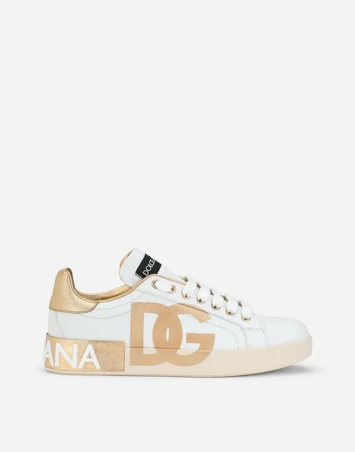 Dolce and Gabbana Sneakers Women Calfskin Portofino Sneakers With DG Logo White