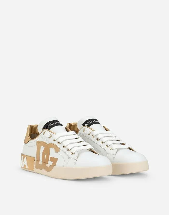 Dolce and Gabbana Sneakers Women Calfskin Portofino Sneakers With DG Logo White Dolce and Gabbana Sneakers Women Calfskin Portofino Sneakers With DG Logo White