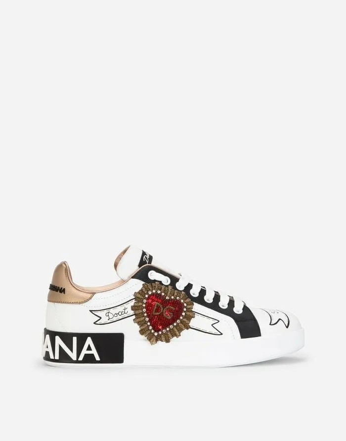 Dolce and Gabbana Sneakers Women Calfskin Portofino Sneakers With Embroidery Multicolor Dolce and Gabbana Sneakers Women Calfskin Portofino Sneakers With Embroidery Multicolor