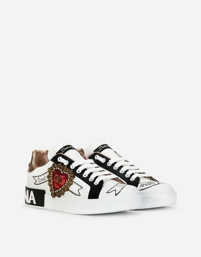 Dolce and Gabbana Sneakers Women Calfskin Portofino Sneakers With Embroidery Multicolor Dolce and Gabbana Sneakers Women Calfskin Portofino Sneakers With Embroidery Multicolor