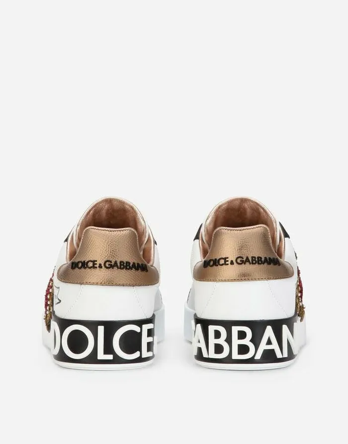 Dolce and Gabbana Sneakers Women Calfskin Portofino Sneakers With Embroidery Multicolor Dolce and Gabbana Sneakers Women Calfskin Portofino Sneakers With Embroidery Multicolor