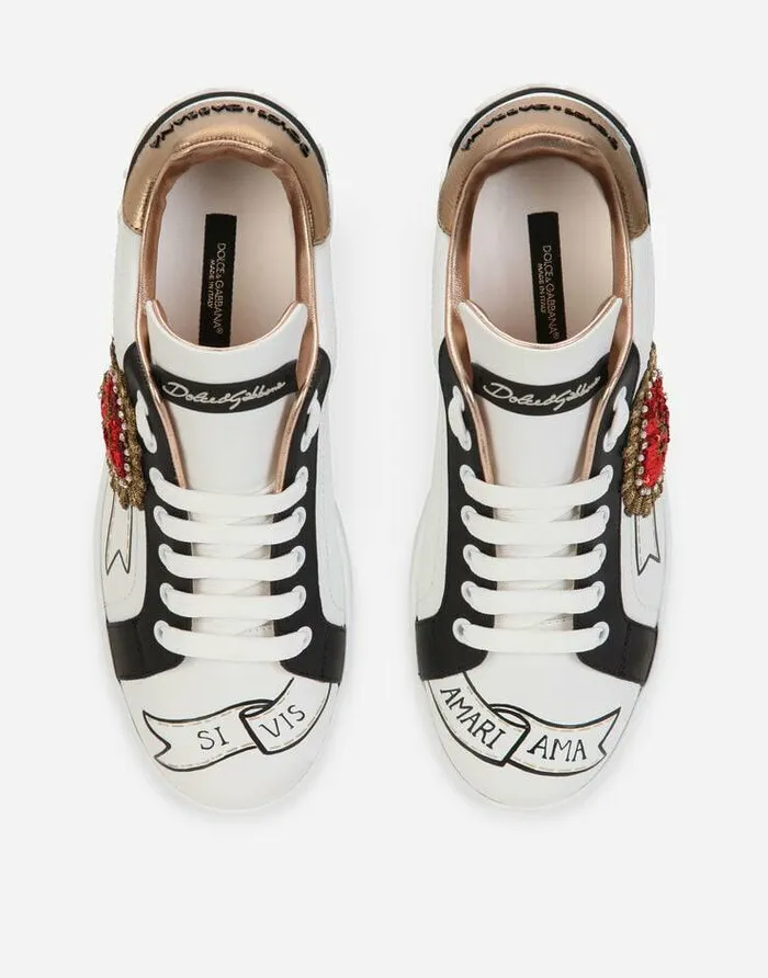 Dolce and Gabbana Sneakers Women Calfskin Portofino Sneakers With Embroidery Multicolor Dolce and Gabbana Sneakers Women Calfskin Portofino Sneakers With Embroidery Multicolor