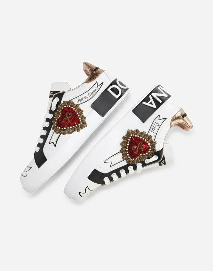 Dolce and Gabbana Sneakers Women Calfskin Portofino Sneakers With Embroidery Multicolor Dolce and Gabbana Sneakers Women Calfskin Portofino Sneakers With Embroidery Multicolor