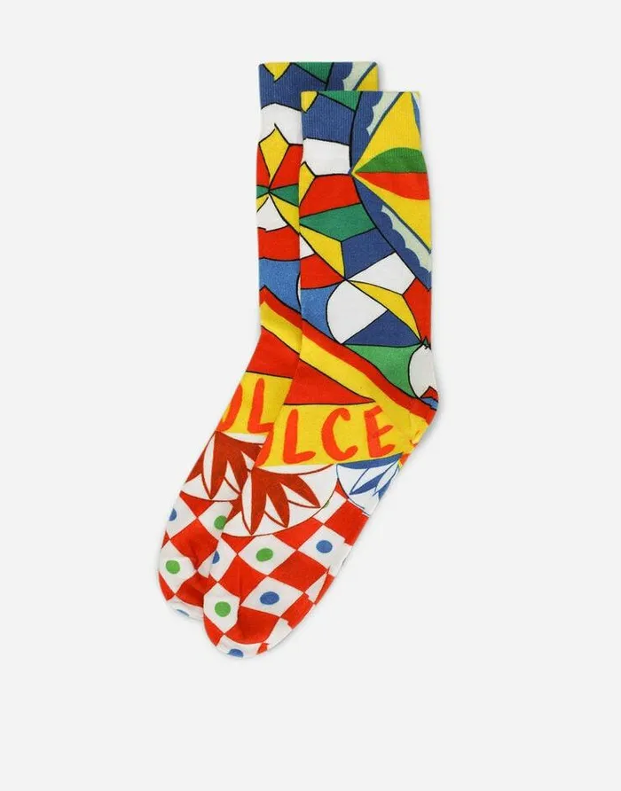 Dolce and Gabbana Socks Men Carrettoprint Cotton Socks Multicolor Dolce and Gabbana Socks Men Carrettoprint Cotton Socks Multicolor