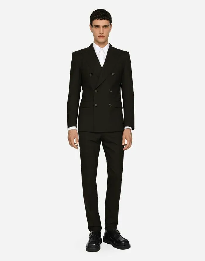 Dolce and Gabbana Suits And Blazers Men Doublebreasted Stretch Wool Siciliafit Suit Black