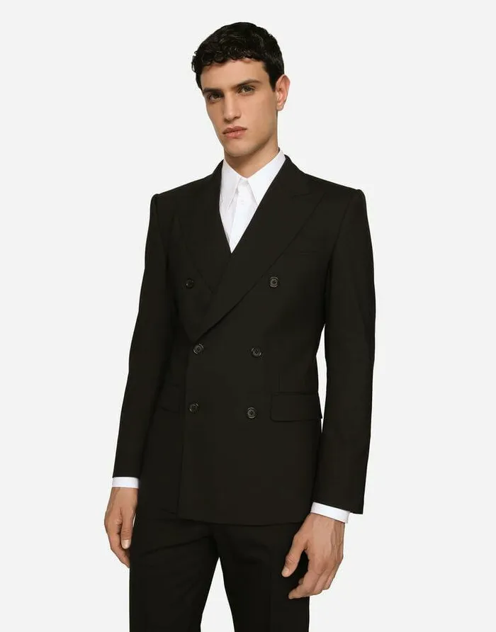 Dolce and Gabbana Suits And Blazers Men Doublebreasted Stretch Wool Siciliafit Suit Black