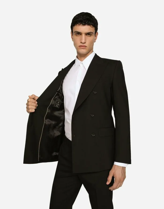 Dolce and Gabbana Suits And Blazers Men Doublebreasted Stretch Wool Siciliafit Suit Black