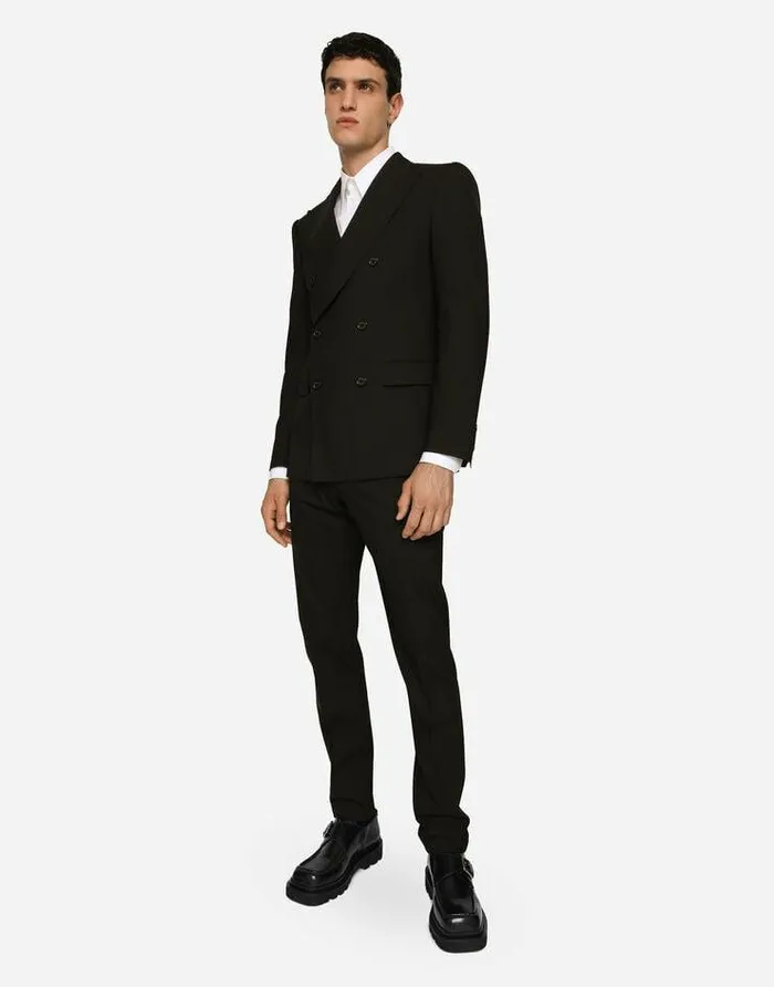 Dolce and Gabbana Suits And Blazers Men Doublebreasted Stretch Wool Siciliafit Suit Black