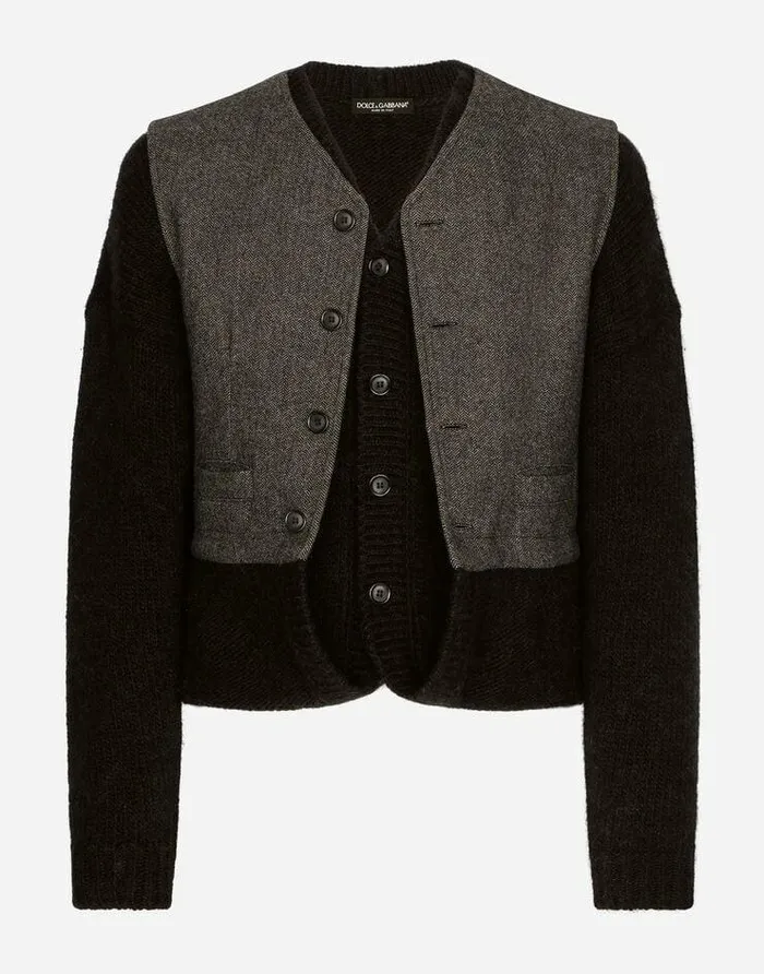 Dolce and Gabbana Suits And Blazers Men Layered Jersey And Pinstripe Wool Vest Multicolor Dolce and Gabbana Suits And Blazers Men Layered Jersey And Pinstripe Wool Vest Multicolor