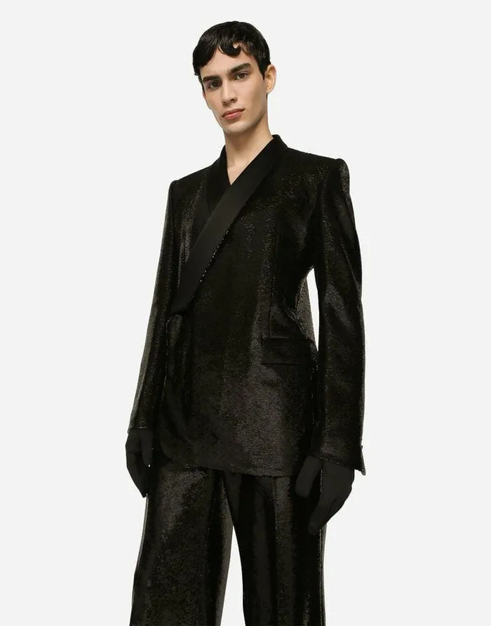 Dolce and Gabbana Suits And Blazers Men Sequined Doublebreasted Siciliafit Tuxedo Jacket Black Dolce and Gabbana Suits And Blazers Men Sequined Doublebreasted Siciliafit Tuxedo Jacket Black