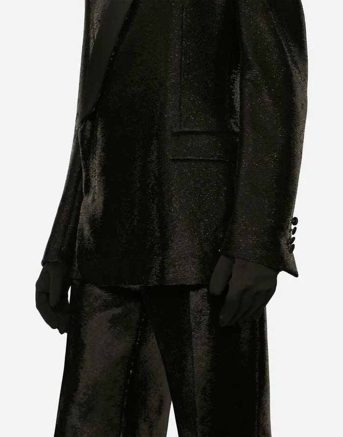 Dolce and Gabbana Suits And Blazers Men Sequined Doublebreasted Siciliafit Tuxedo Jacket Black Dolce and Gabbana Suits And Blazers Men Sequined Doublebreasted Siciliafit Tuxedo Jacket Black