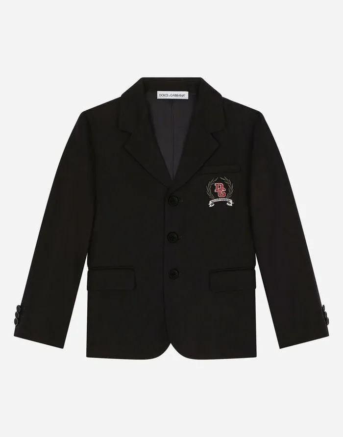 Dolce and Gabbana Suits Children Singlebreasted Flannel Jacket With Embroidery Blue Dolce and Gabbana Suits Children Singlebreasted Flannel Jacket With Embroidery Blue