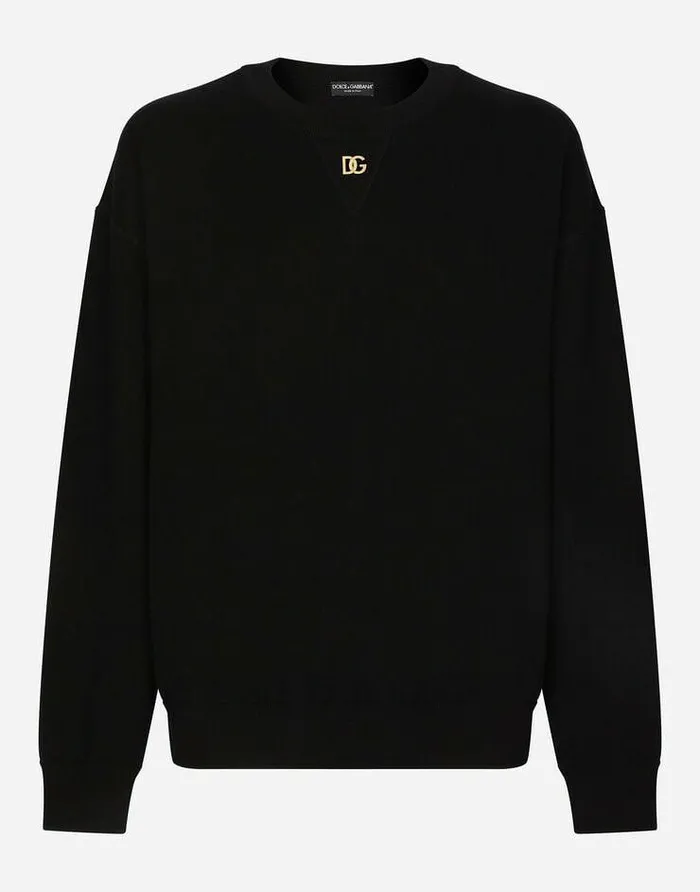 Dolce and Gabbana Sweaters And Cardigans Men Cashmere Roundneck Sweater With DG Logo Black Dolce and Gabbana Sweaters And Cardigans Men Cashmere Roundneck Sweater With DG Logo Black