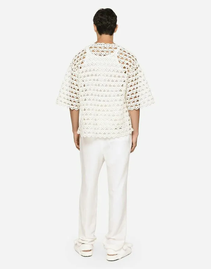 Dolce and Gabbana Sweaters And Cardigans Men Cotton Roundneck Sweater White Dolce and Gabbana Sweaters And Cardigans Men Cotton Roundneck Sweater White