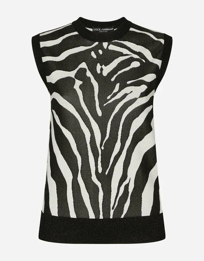 Dolce and Gabbana Sweaters And Cardigans Women Sleeveless Viscose Jacquard Sweater With Zebra Design Multicolor Dolce and Gabbana Sweaters And Cardigans Women Sleeveless Viscose Jacquard Sweater With Zebra Design Multicolor