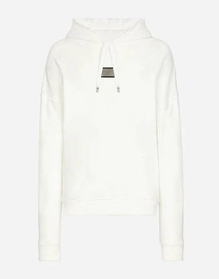 Dolce and Gabbana Sweatshirts Men Jersey Terry Hoodie With Logo Tag White